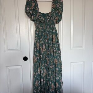 Free People Floral Maxi Dress in Teal and Pink
